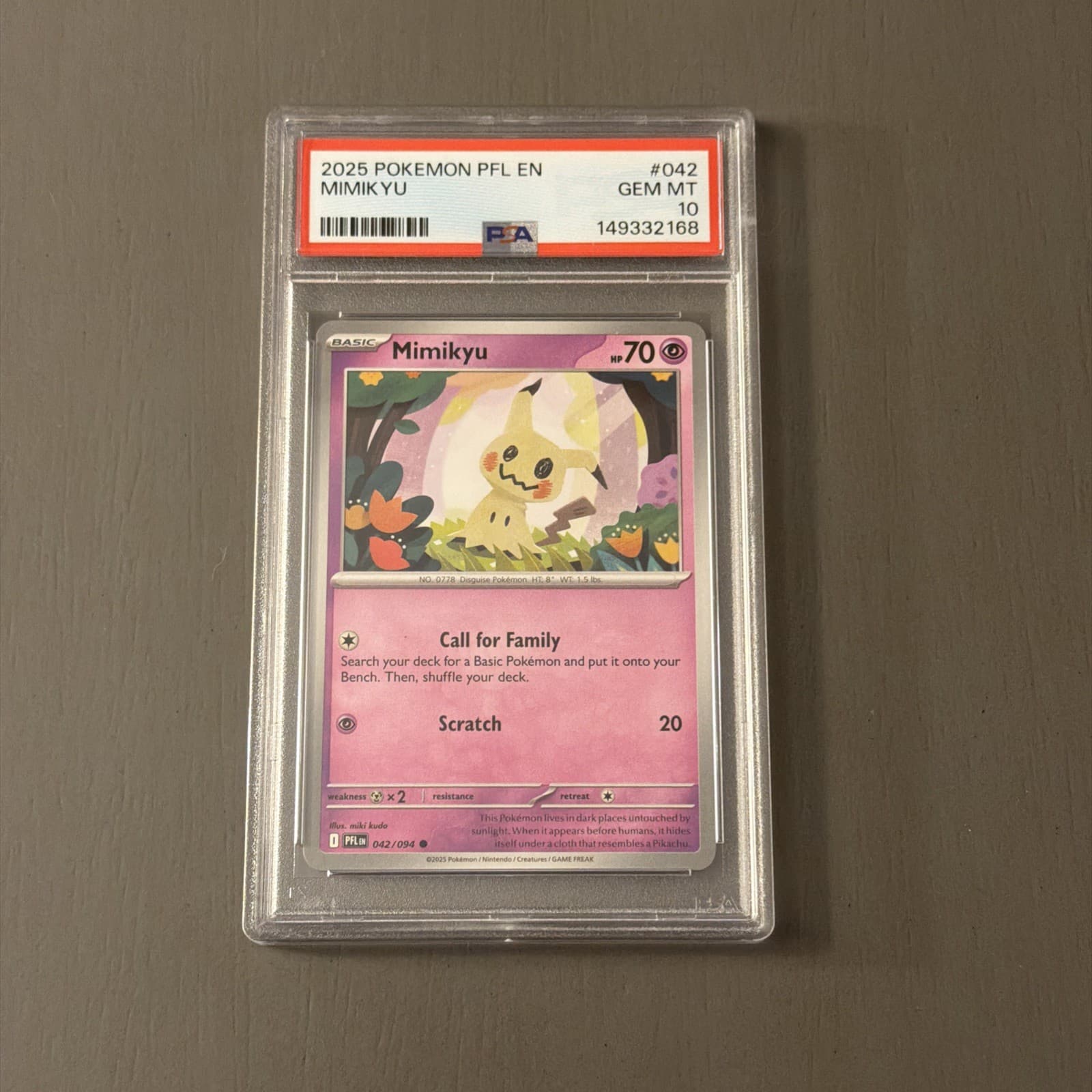 Pokemon TCG: 2025 Mimikyu 042/094 Me02: Phantasmal Flames Regular PSA 10