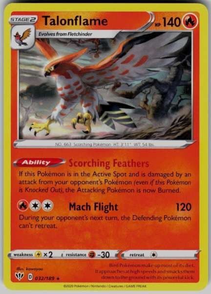 Talonflame 032/189 Darkness Ablaze Rare NM Pokemon TCG
