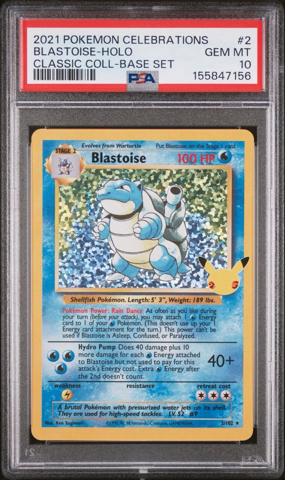 2021 POKEMON CELEBRATIONS CLASSIC COLLECTION #2 BLASTOISE -HOLO PSA 10 CARD