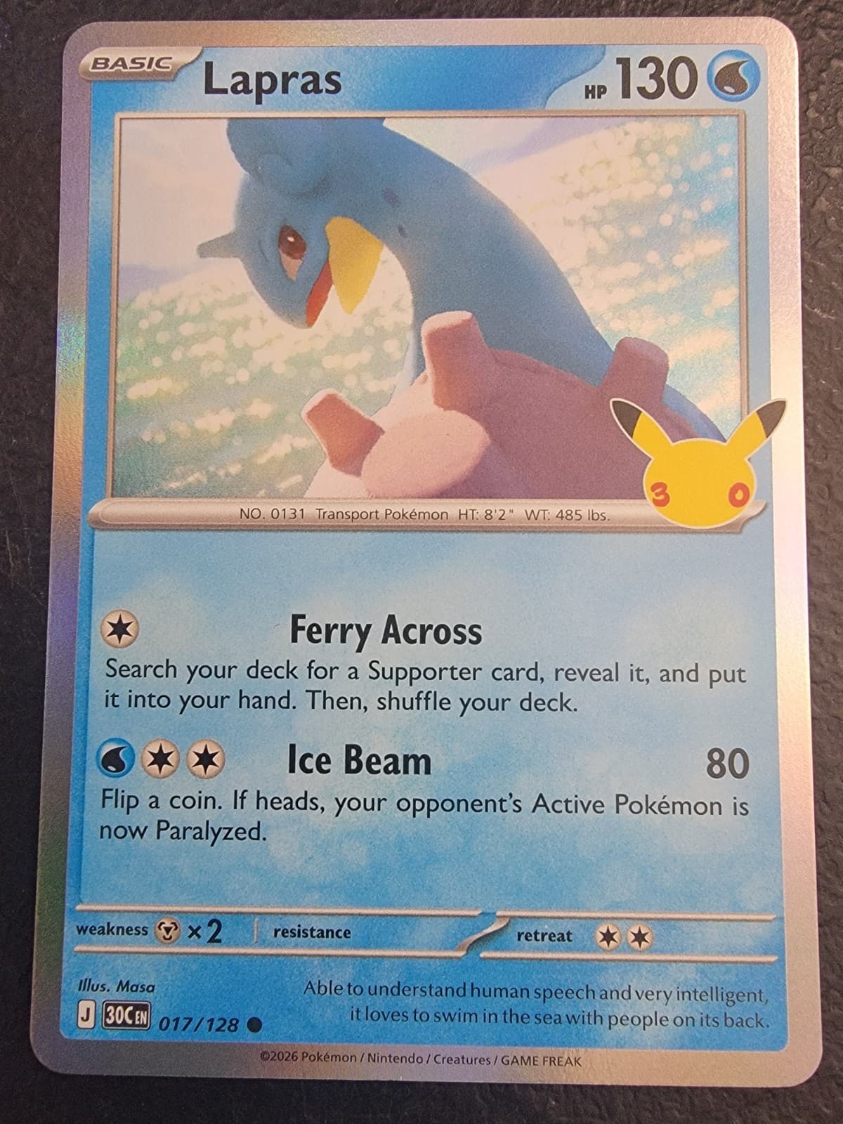 Pokemon TCG 30th Anniversary Celebration Lapras 017/128 Foil