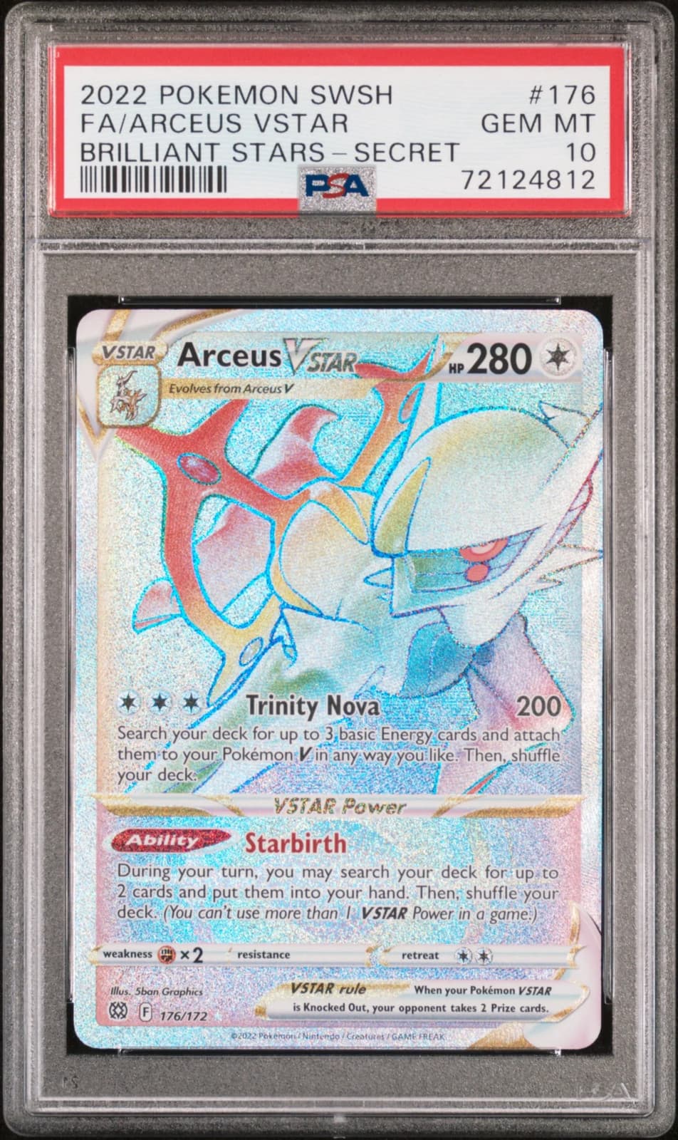 2022 Pokemon S&S Brilliant Stars Arceus VSTAR Secret FA Full Art #176 PSA 10