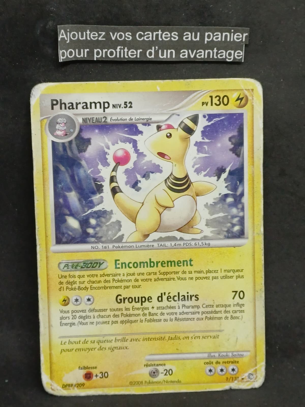 Carte Pokémon Pharamp 1/132 rare Diamant & Perle Merveilles Secrètes FR
