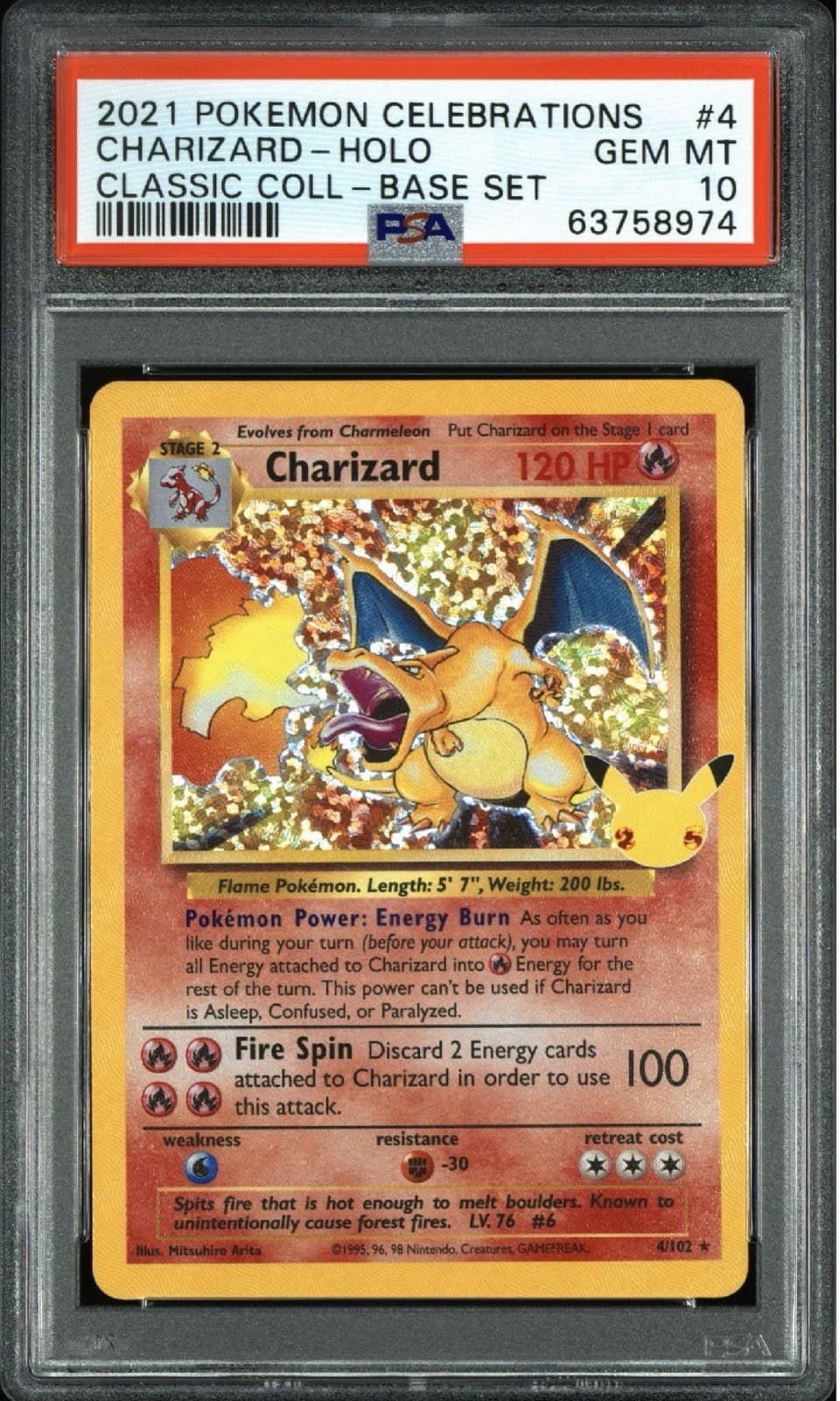 2021 POKEMON CELEBRATIONS CLASSIC COLLECTION #4 CHARIZARD-HOLO PSA 10