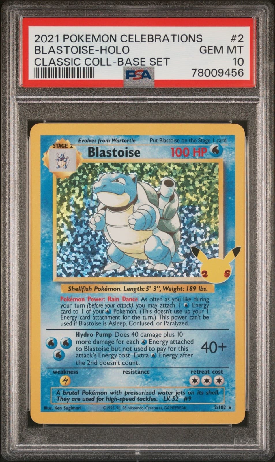2021 POKEMON CELEBRATIONS CLASSIC COLLECTION #2 BLASTOISE-HOLO PSA 10
