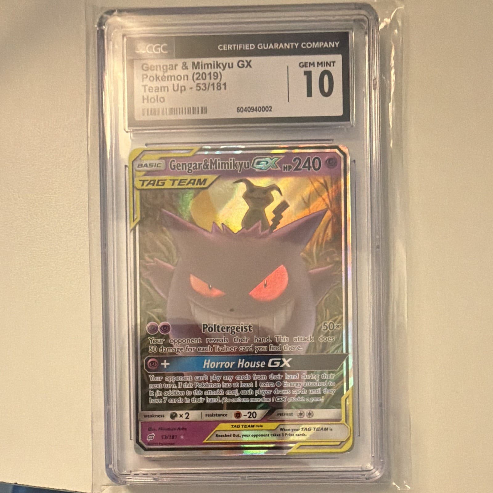 Pokemon CGC 10 Gengar & Mimikyu GX 53/181 Ultra Rare Holo English 2019
