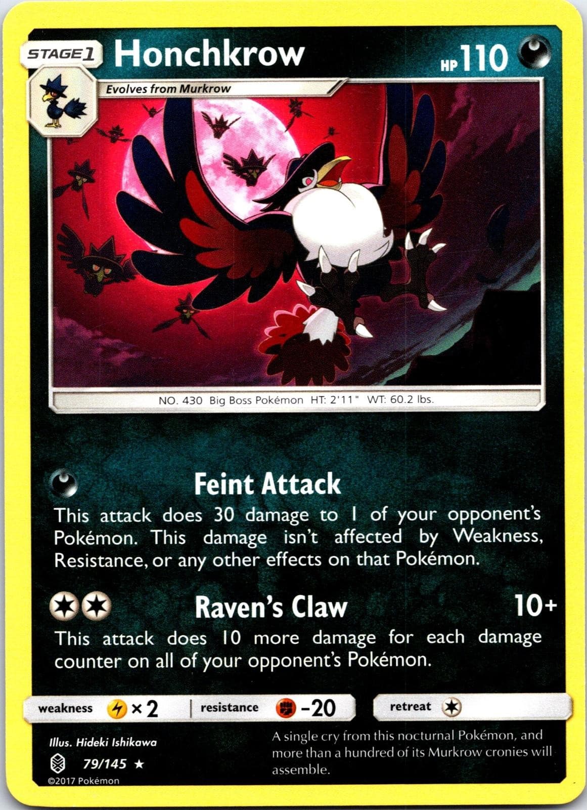 Honchkrow 79/145 Rare Guardians Rising Pokemon NM