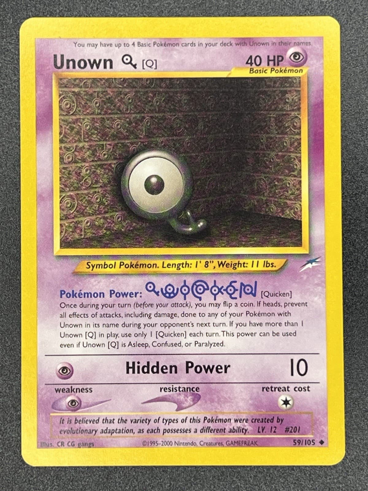 Unown Q 59/105 Neo Destiny WOTC 2002 Unlimited Pokemon Card LP+