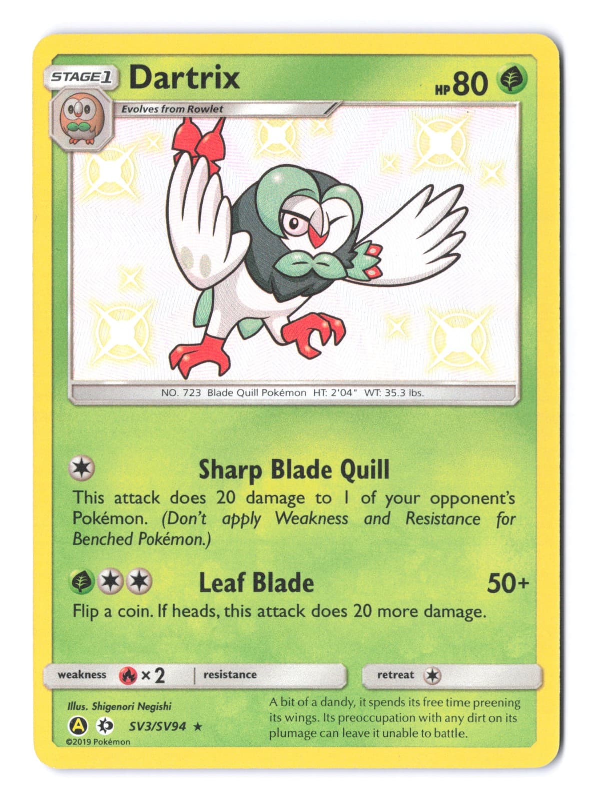 Pokemon Dartrix Hidden Fates: Shiny Vault SV3/SV94 Holo LP