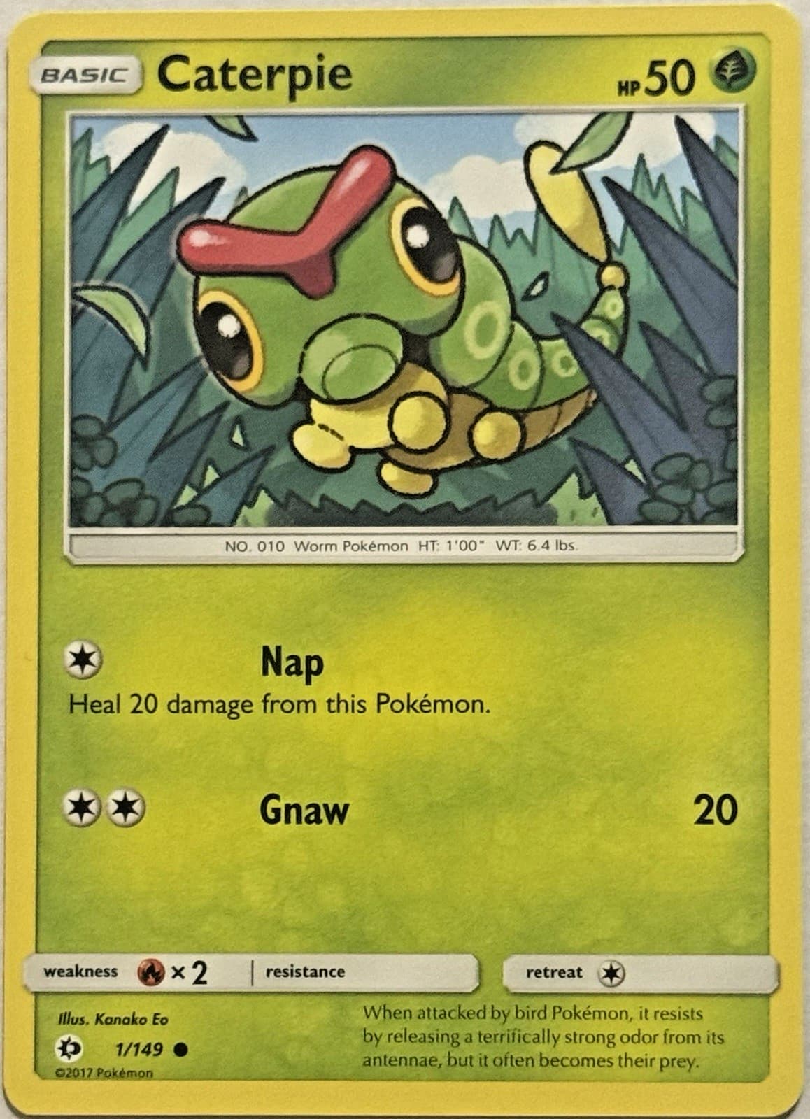 Caterpie Sun and Moon Base Set 1/149 Regular Common 2017 Pokemon TCG Near Mint