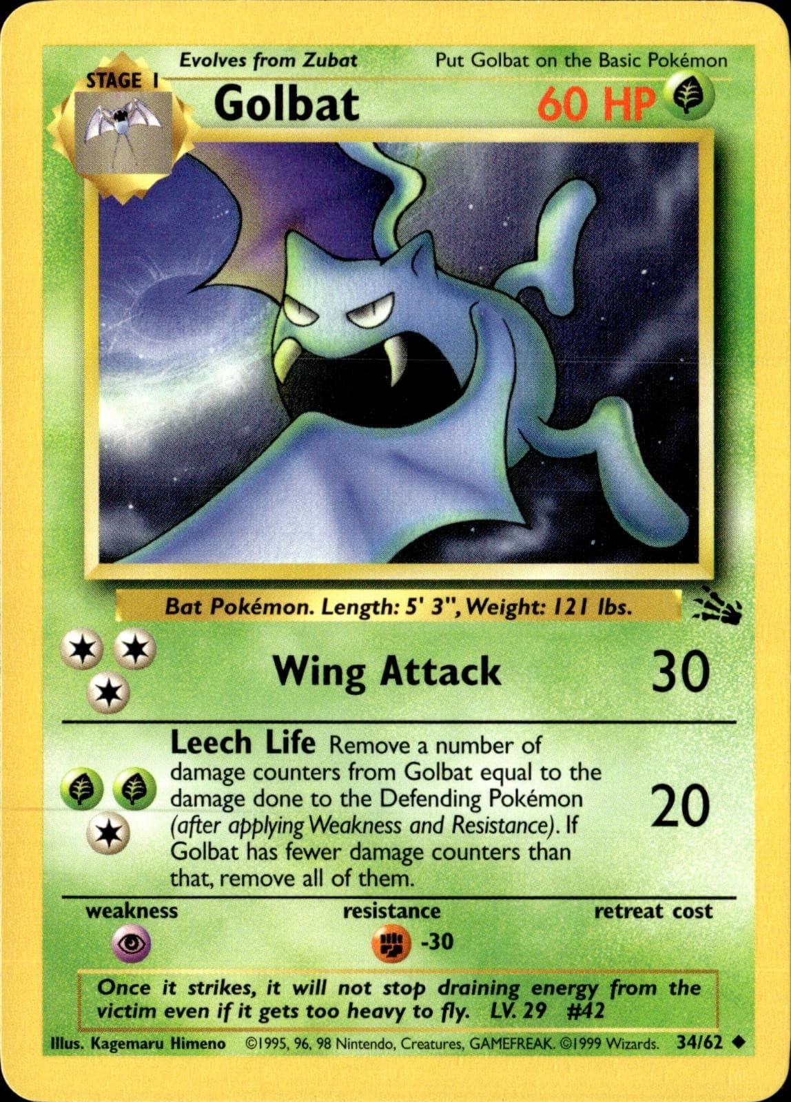Golbat 34/62 Uncommon Fossil Pokemon Unlimited Lightly Played