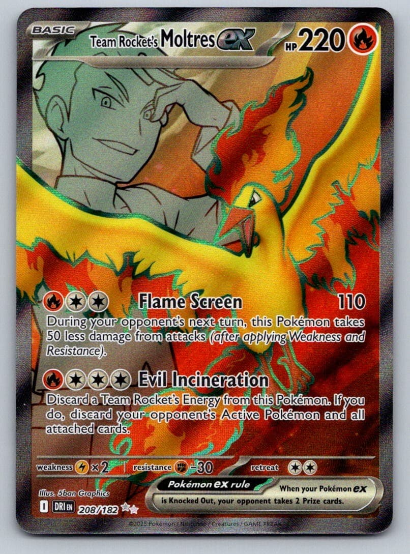 Team Rocket's Moltres ex 208/182 Ultra Rare Destined Rivals Pokemon Holo NM