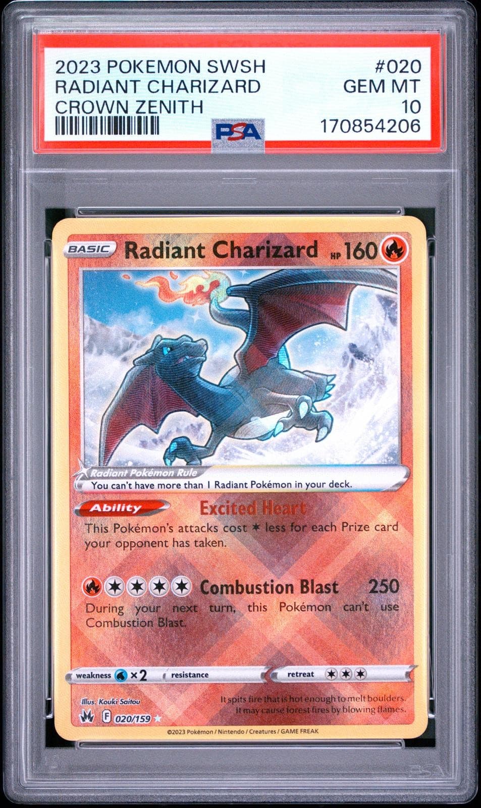 2023 Pokemon Sword And Shield Crown Zenith #020 Radiant Charizard PSA 10