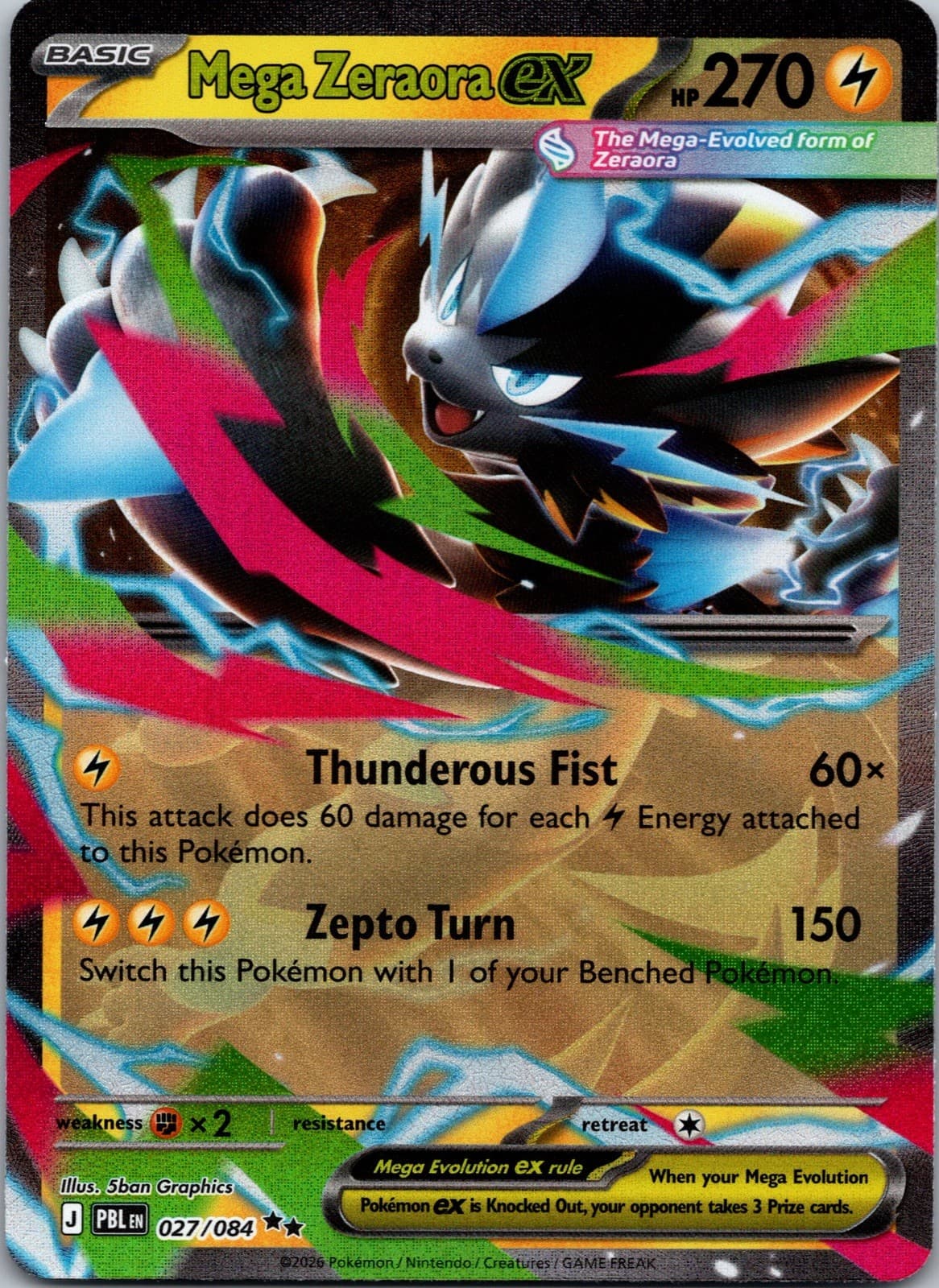 Pokemon Pitch Black Mega Zeraora ex 27/84 NM