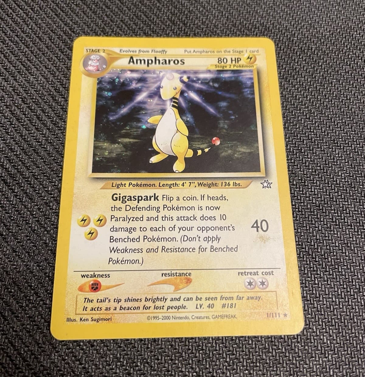 Ampharos 1/111 Neo Genesis Holo Rare Pokemon TCG English 2000 80 HP Stage 2