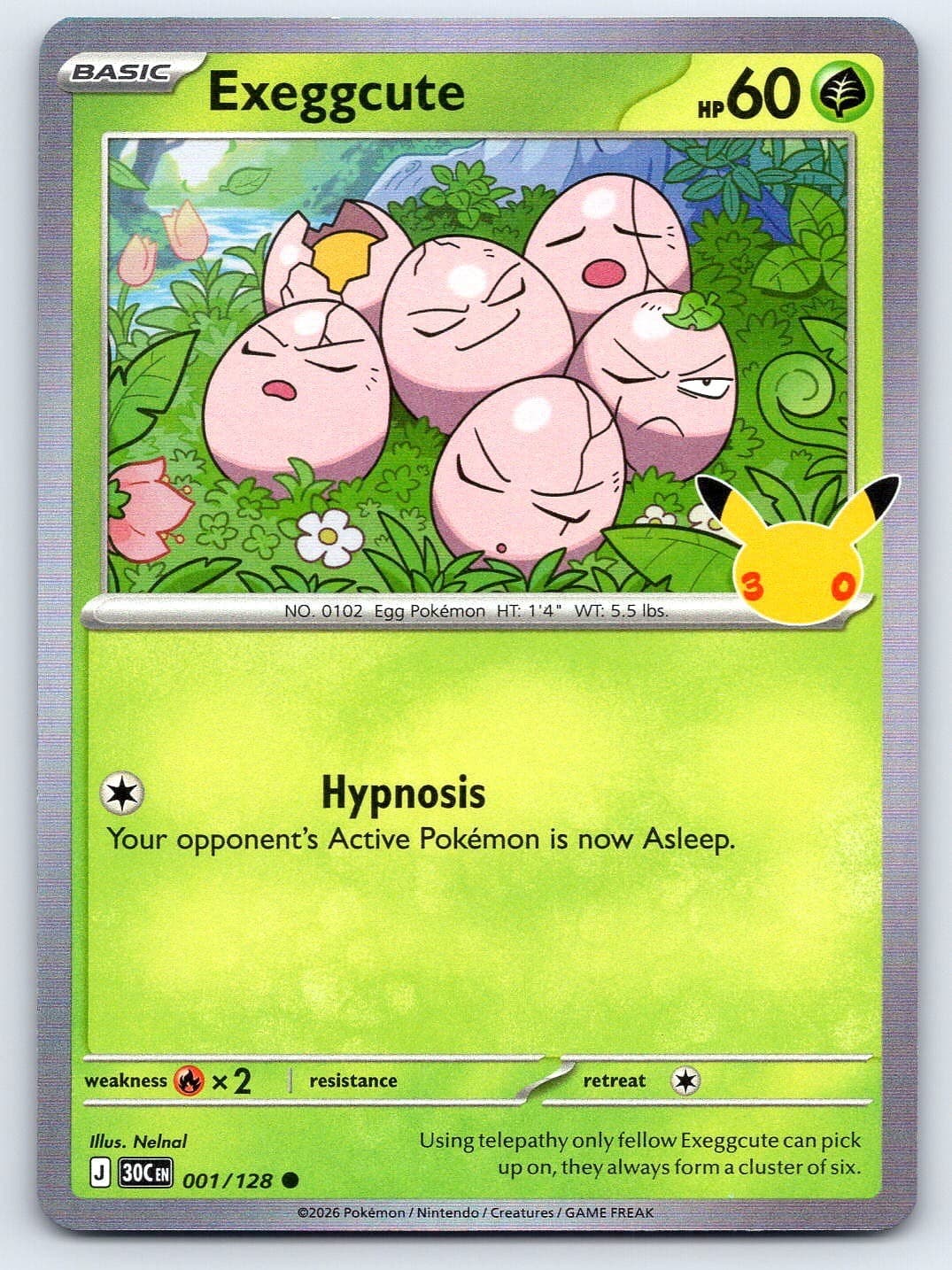 POKEMON EXEGGCUTE 001/128 HOLO COMMON ME: 30TH CELEBRATION NEAR MINT 1