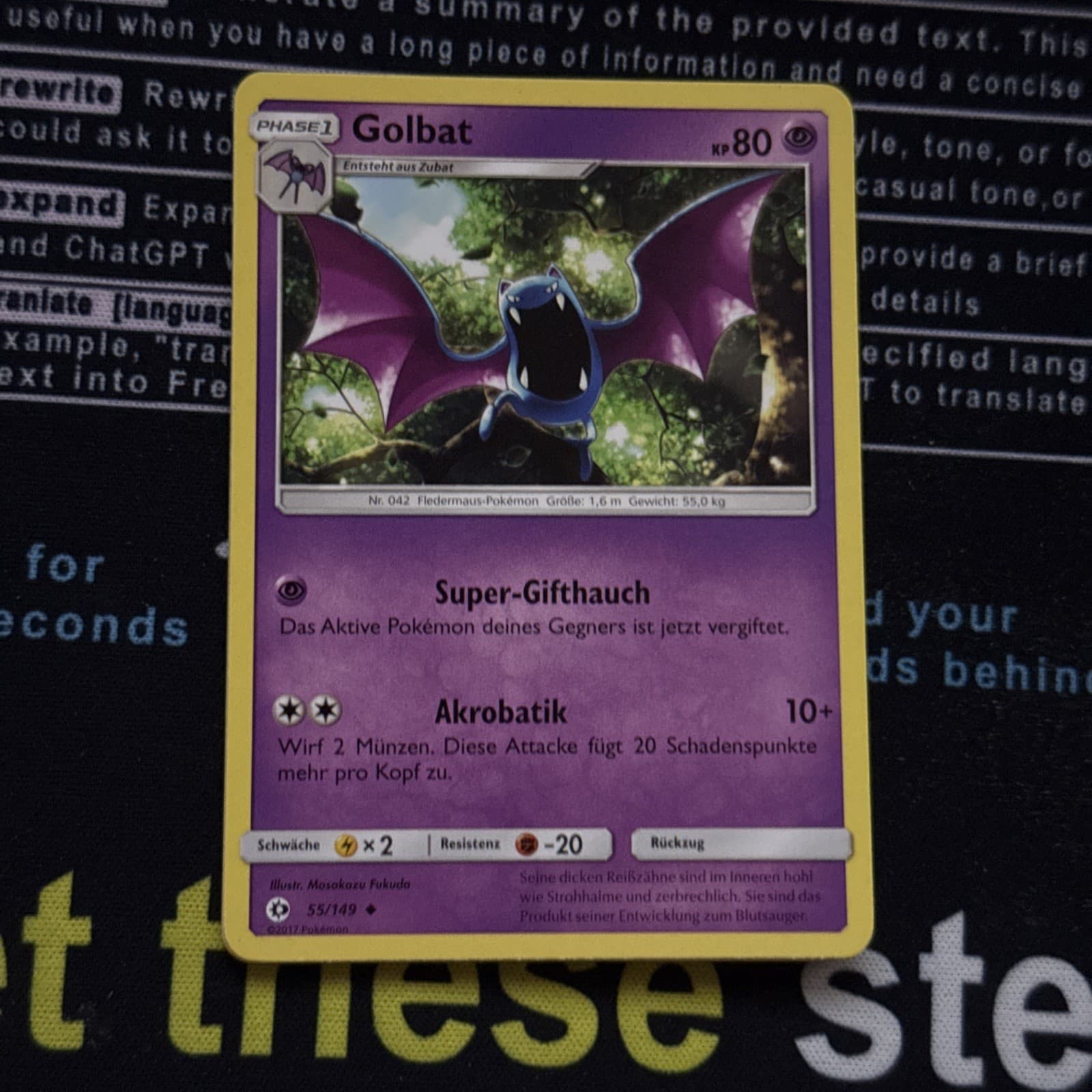 Pokemon Karte TCG Trading Card Game Sonne und Mond Nr. 55/149 Golbat deutsch