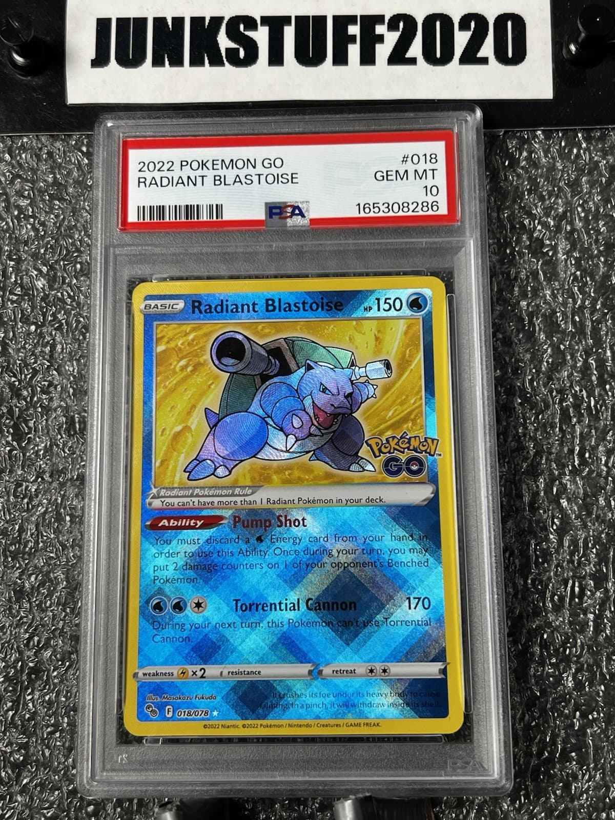 Pokemon 2022 Radiant Blastoise 018/078 Radiant Rare Pokemon GO GEM MINT PSA 10