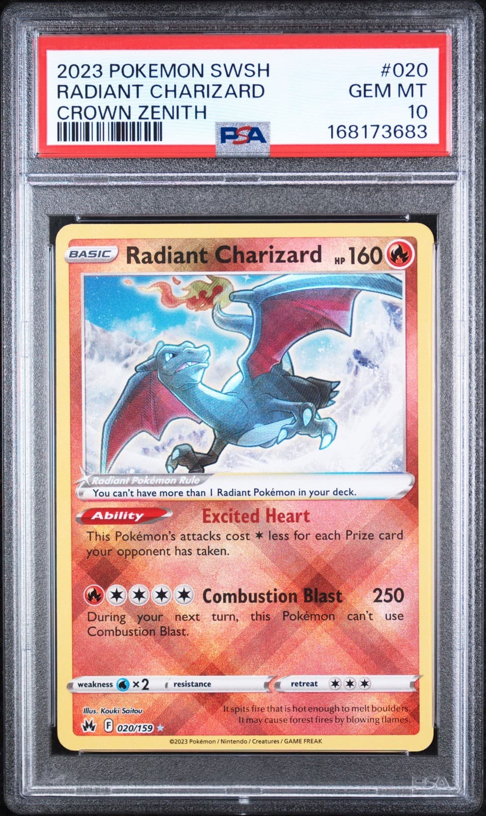 2023 POKEMON SWORD & SHIELD CROWN ZENITH #020 RADIANT CHARIZARD PSA 10