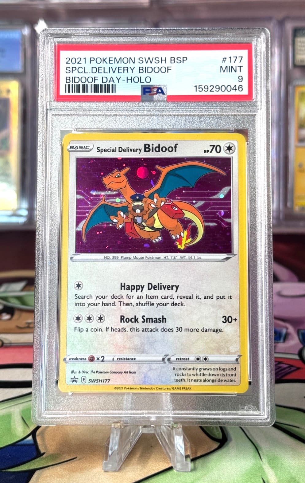 PSA 9 - Pokémon TCG 2021 Special Delivery Bidoof SWSH177 Holo Black Star Promo