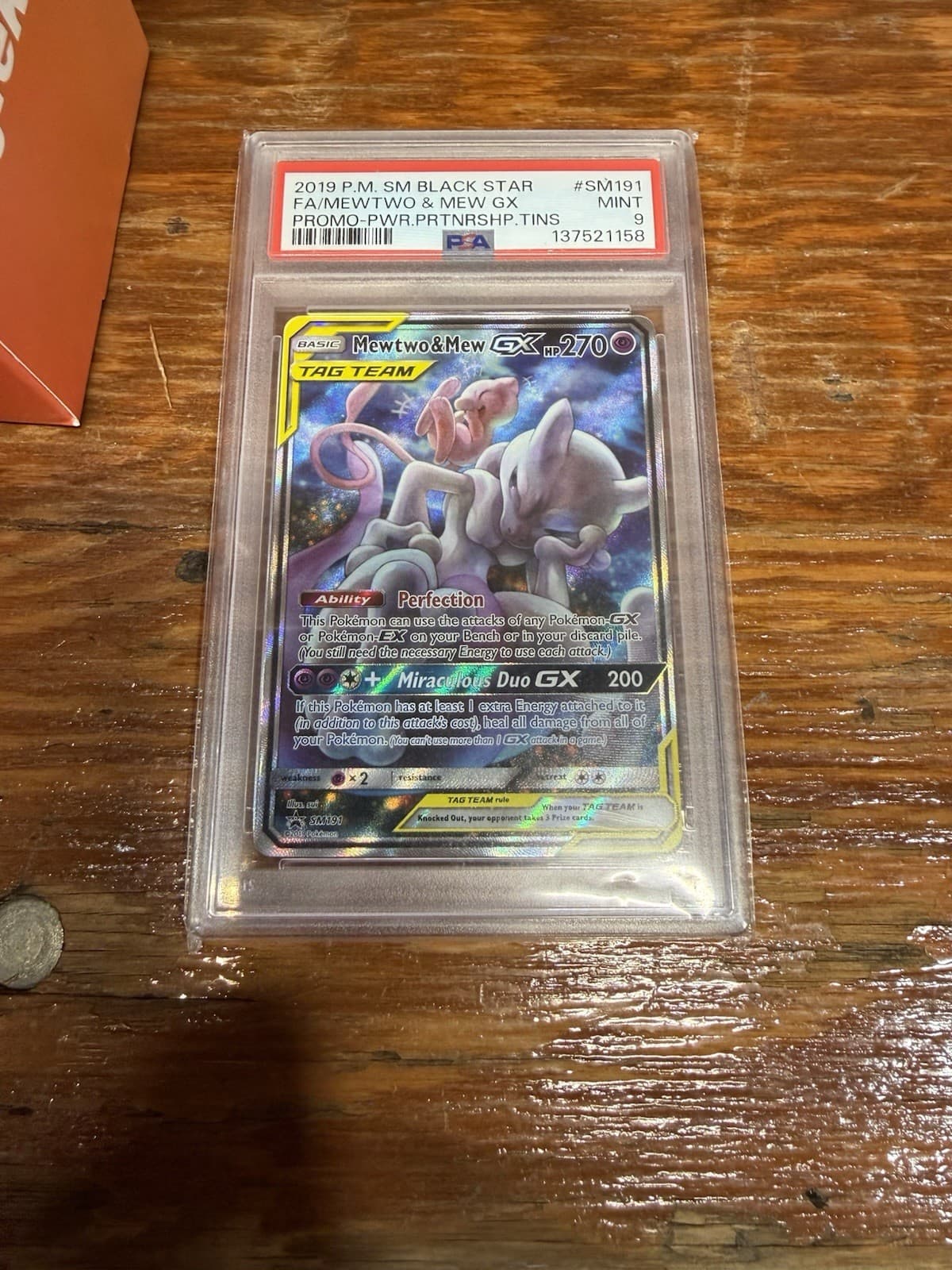 2019 POKEMON SM BLACK STAR PROMO #SM191 FULL ART/MEWTWO & MEW GX PSA 9