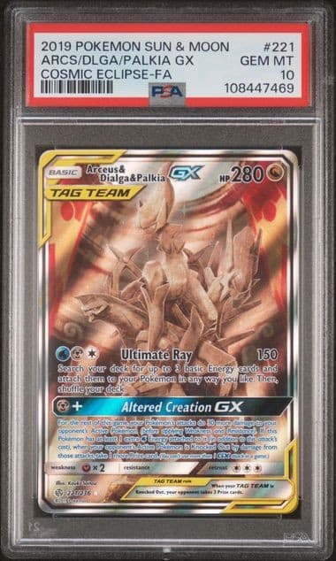 Pokemon Arceus & Dialga & Palkia GX Cosmic Eclipse Full Art #221 PSA 10 Gem Mint
