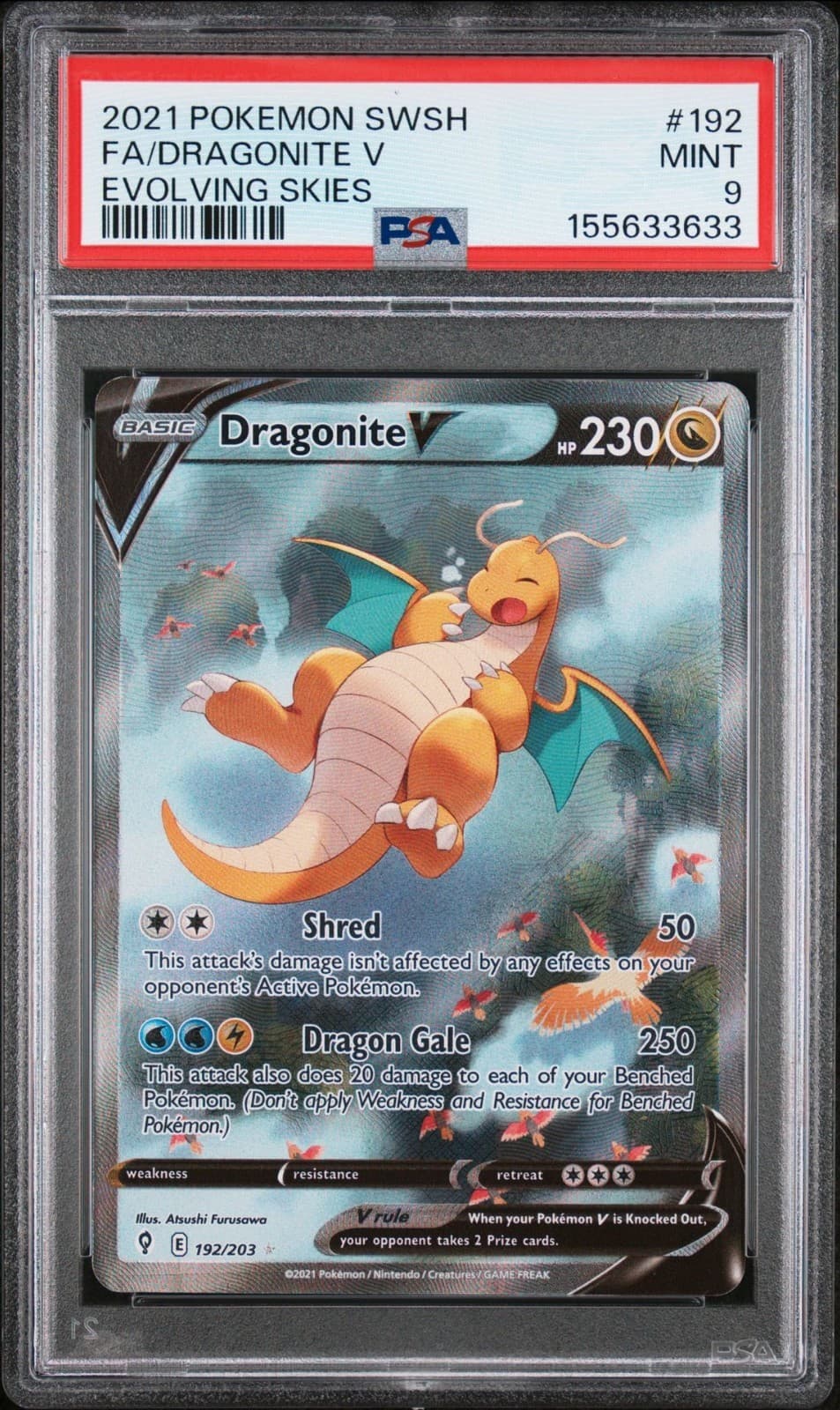 2021 Pokemon SWSH DRAGONITE V 192/203 Evolving Skies Alt Art Card PSA 9 MINT