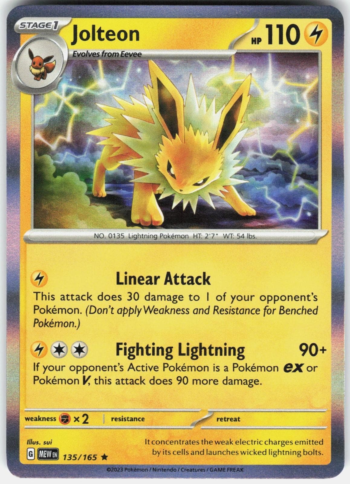 Jolteon 135/165 Rare 151 Pokemon Holo Near Mint