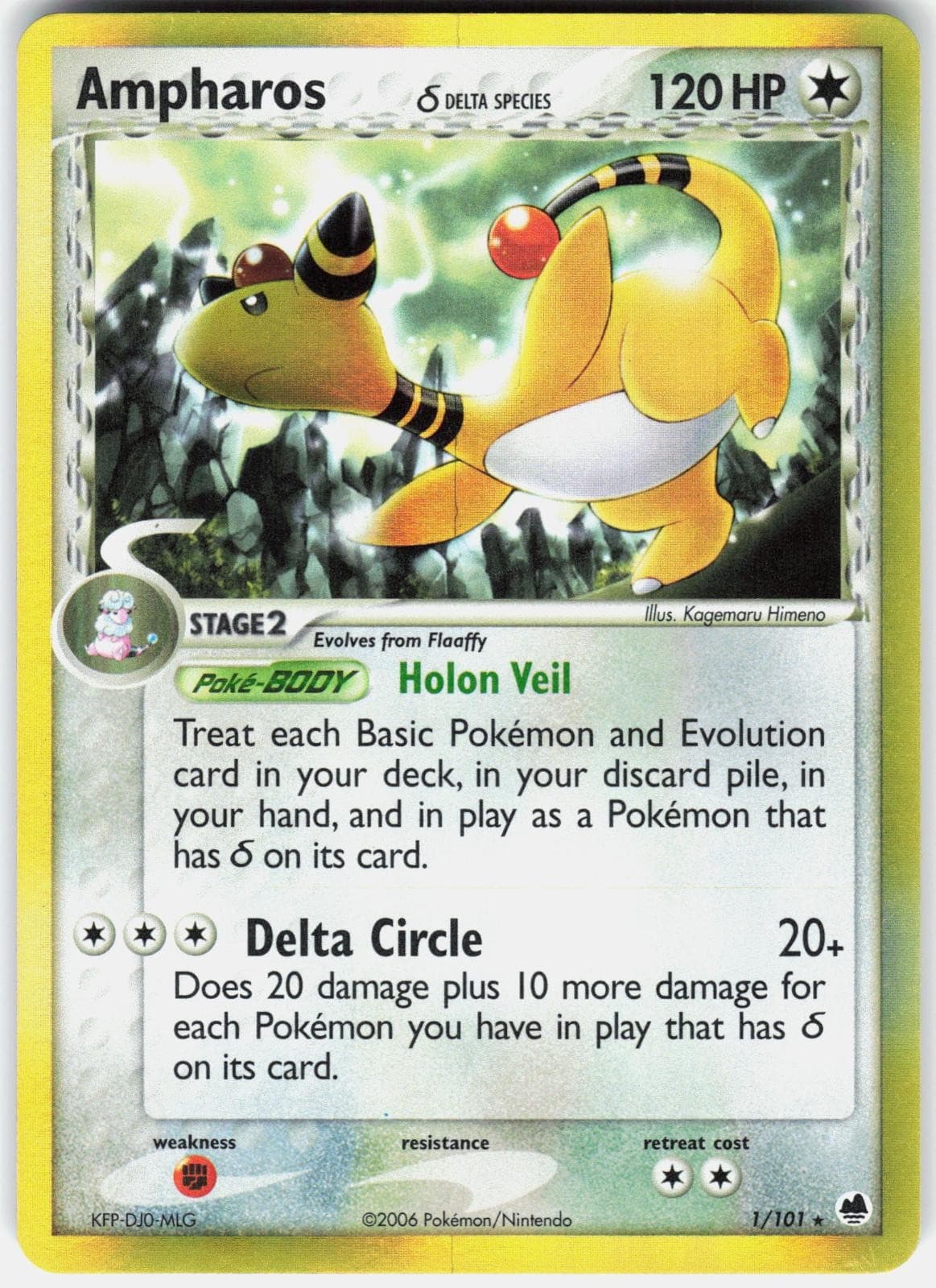 Pokemon Ampharos 1/101 Holo Rare Dragon Frontiers Pokemon Near Mint A