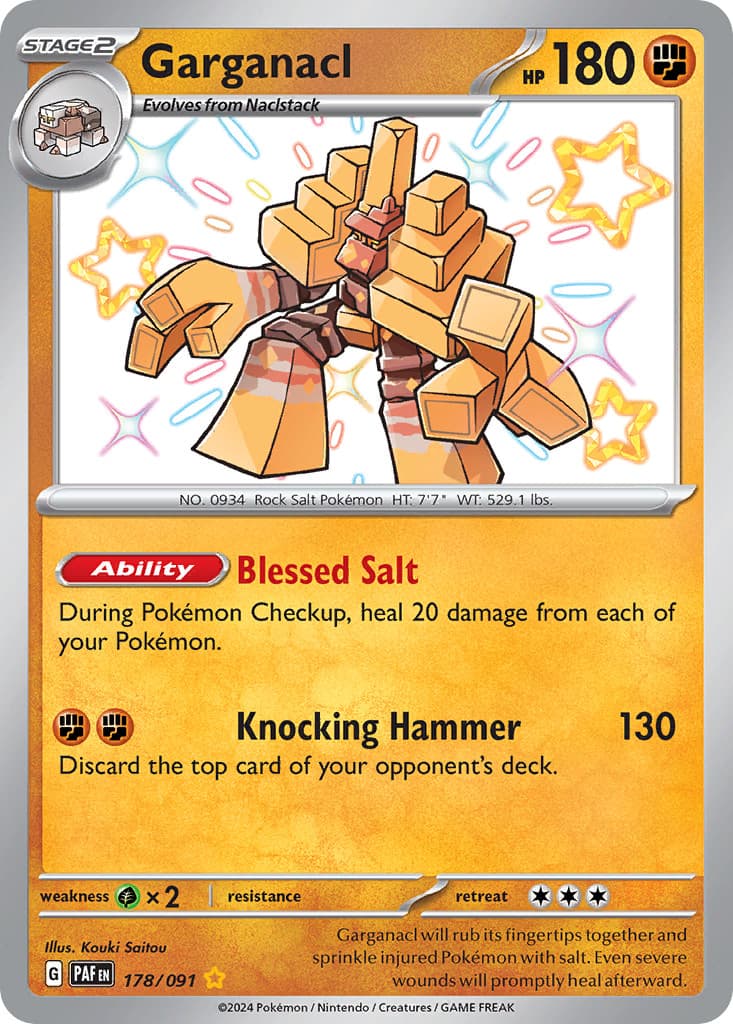 Garganacl 178/091 Shiny Rare Paldean Fates Pokemon Holo Near Mint