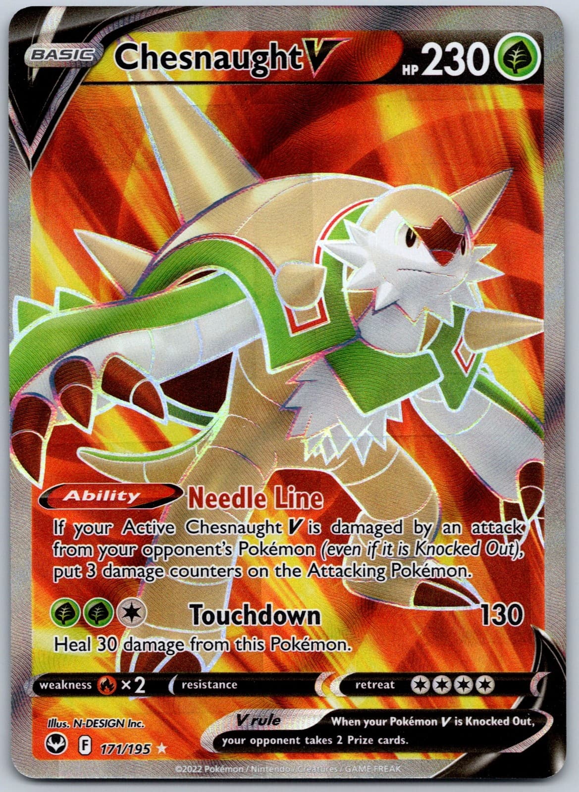 Chesnaught V (Full Art) 171/195 SWSH12: Silver Tempest Ultra Rare Pokemon TCG NM