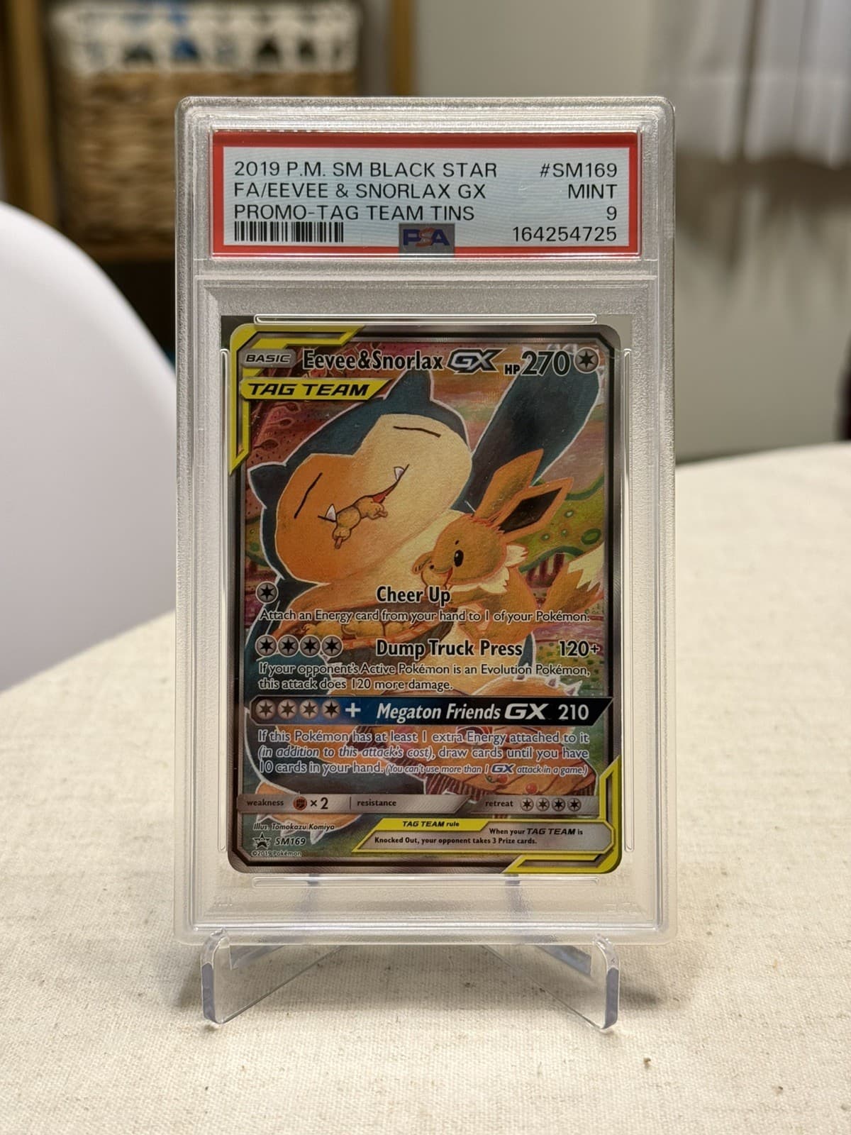 Eevee & Snorlax GX SM169 Holo PSA 9 Sun and Moon Black Star Promo