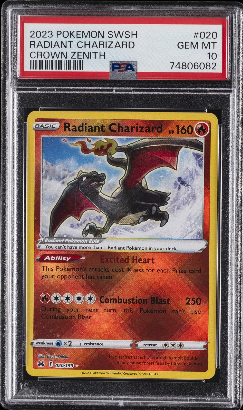 2023 POKEMON SWORD & SHIELD CROWN ZENITH #020 RADIANT CHARIZARD PSA 10