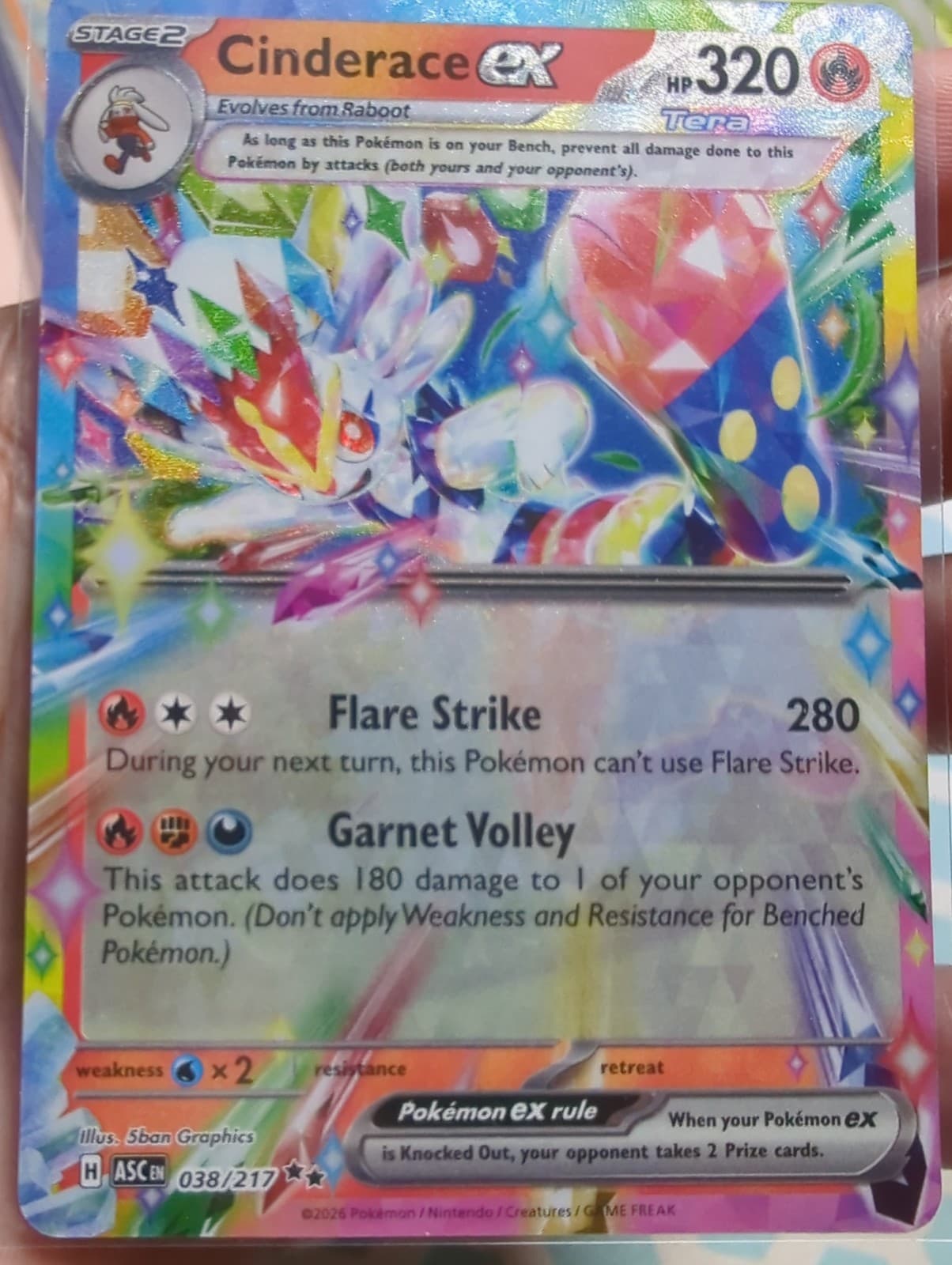 Pokémon TCG Cinderace EX Holo 38/217 Ascended Heros NM