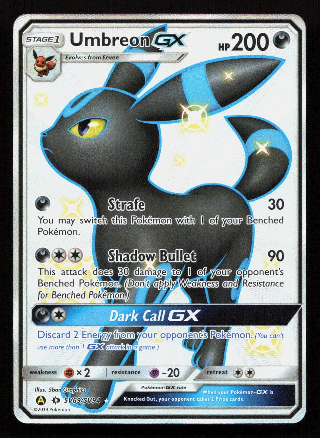 UMBREON GX SV69/SV94 Pokemon HIDDEN FATES SHINY VAULT Holo