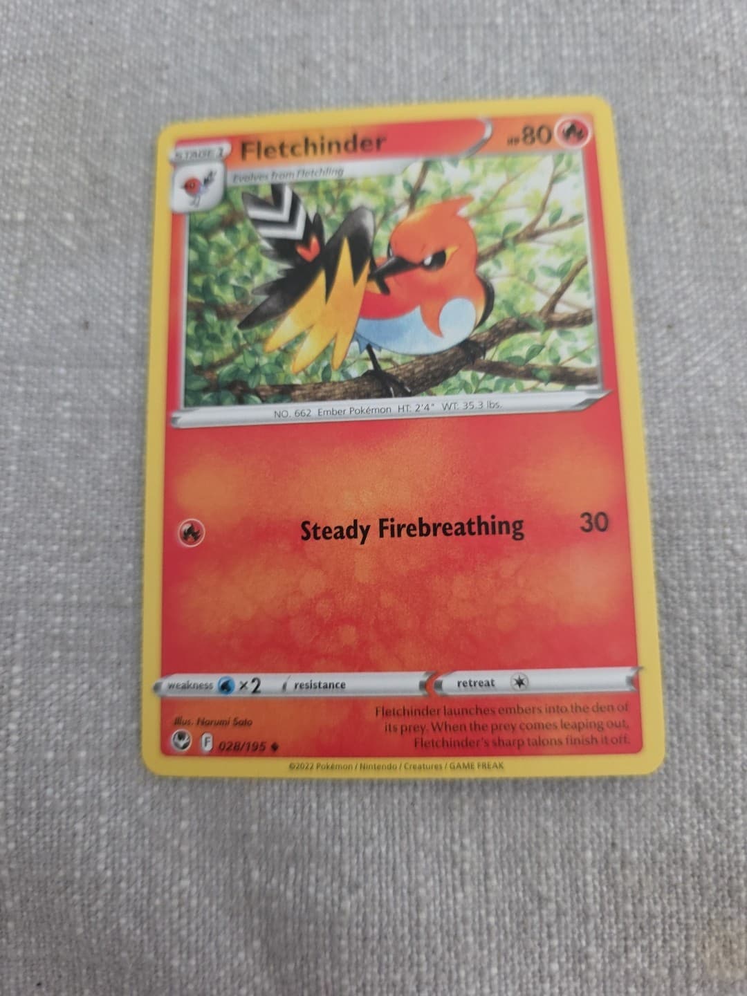 Fletchinder 28/195 Uncommon | Silver Tempest | Pokemon Card