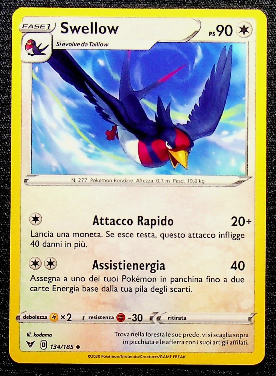 SWELLOW 134/185 in Italiano POKEMON Voltaggio Sfolgorante