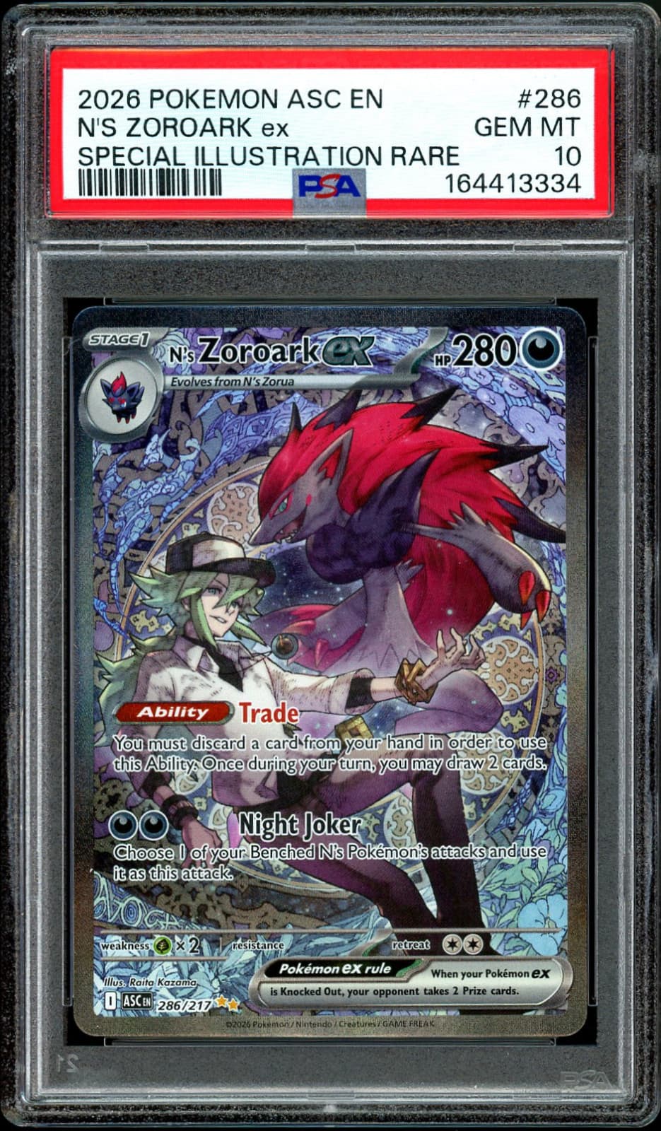 N'S ZOROARK EX Ascended Heroes Special Illustration Rare 286/217 PSA 10 Pokemon