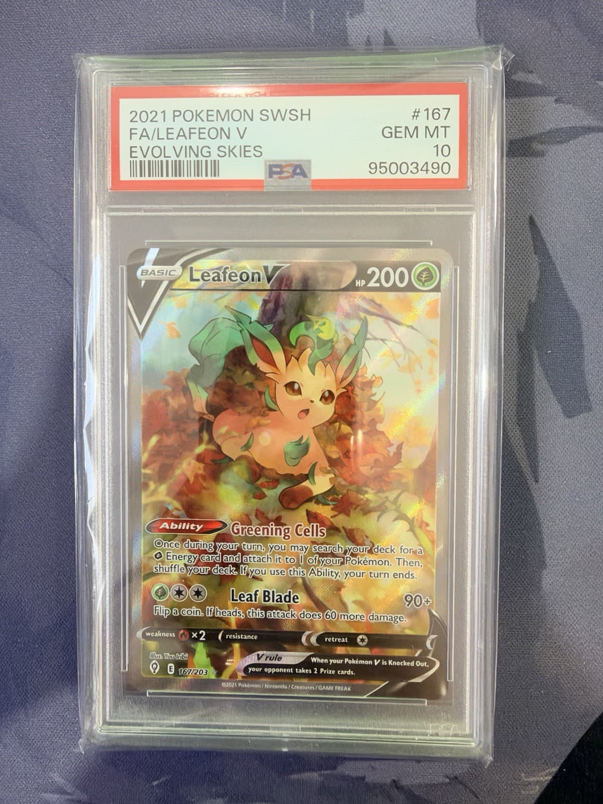 2021 POKEMON SWORD & SHIELD EVOLVING SKIES #167 FULL ART/LEAFEON V PSA 10