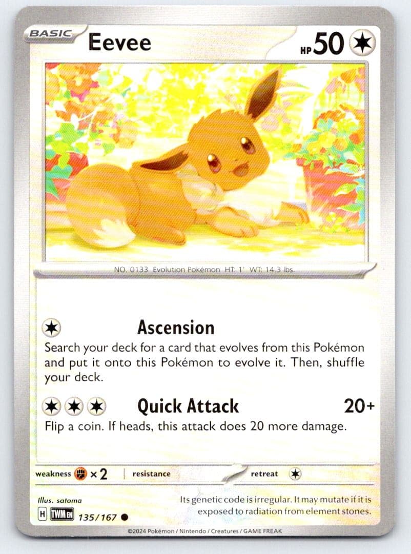 Eevee 135/167 Common Twilight Masquerade Pokemon Near Mint