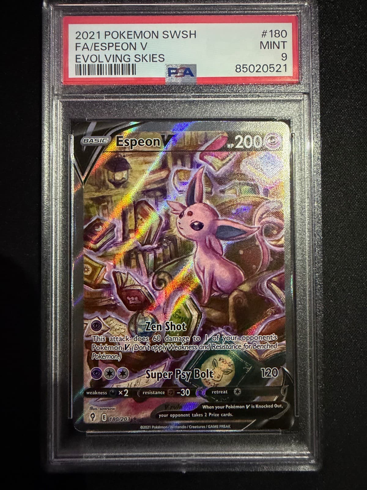 PSA 9 Espeon V Alternate Full Art Ultra Rare Evolving Skies 180/203