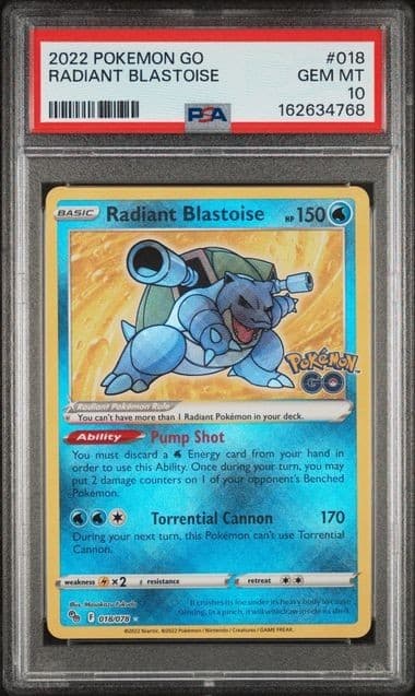 Radiant Blastoise Pokemon Go 018/078 Rare PSA 10