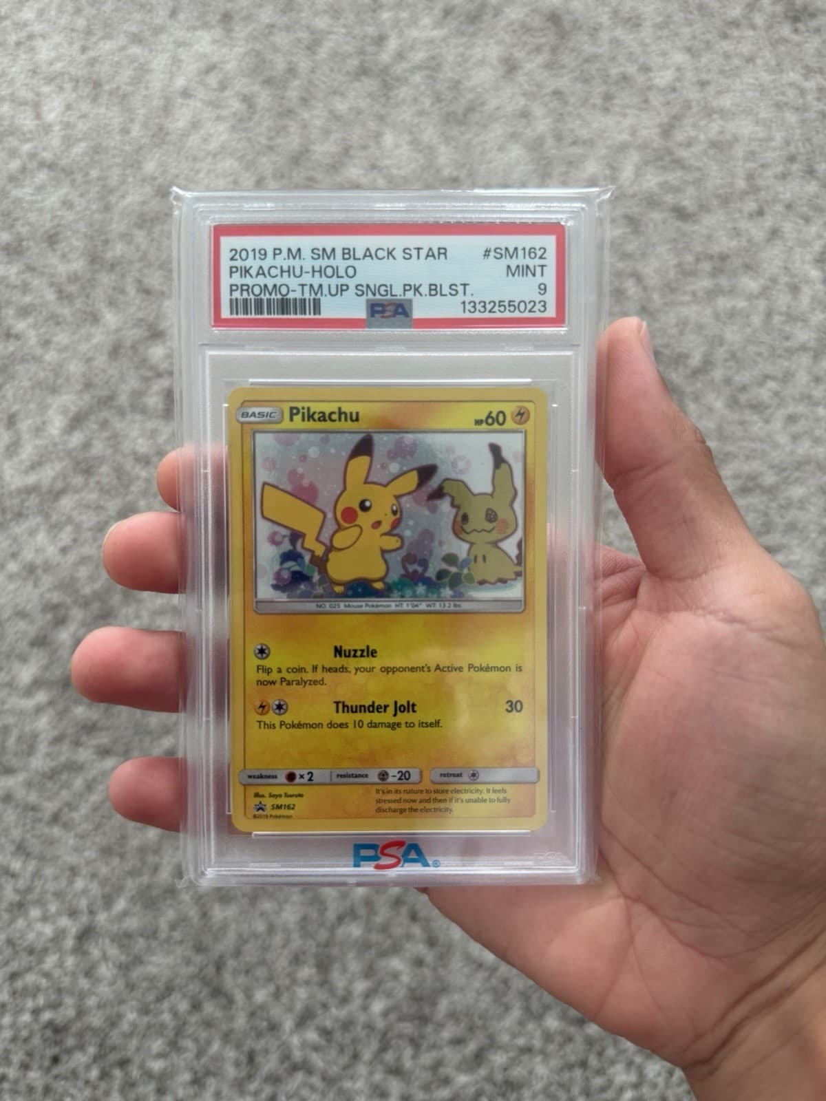 2019 Pokemon SM Black Star Pikachu-Holo Promo TM UP SNGL.PK.BLST. #SM162 PSA 9