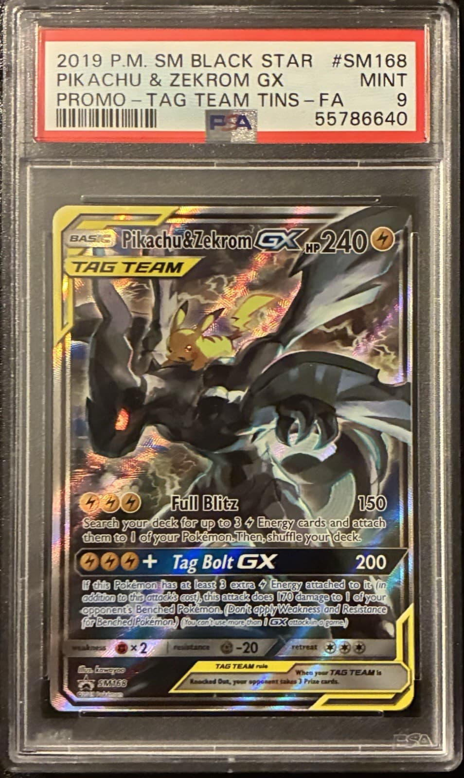 2019 POKEMON SM BLACK STAR PROMO #SM168 FULL ART/PIKACHU & ZEKROM GX PSA 9