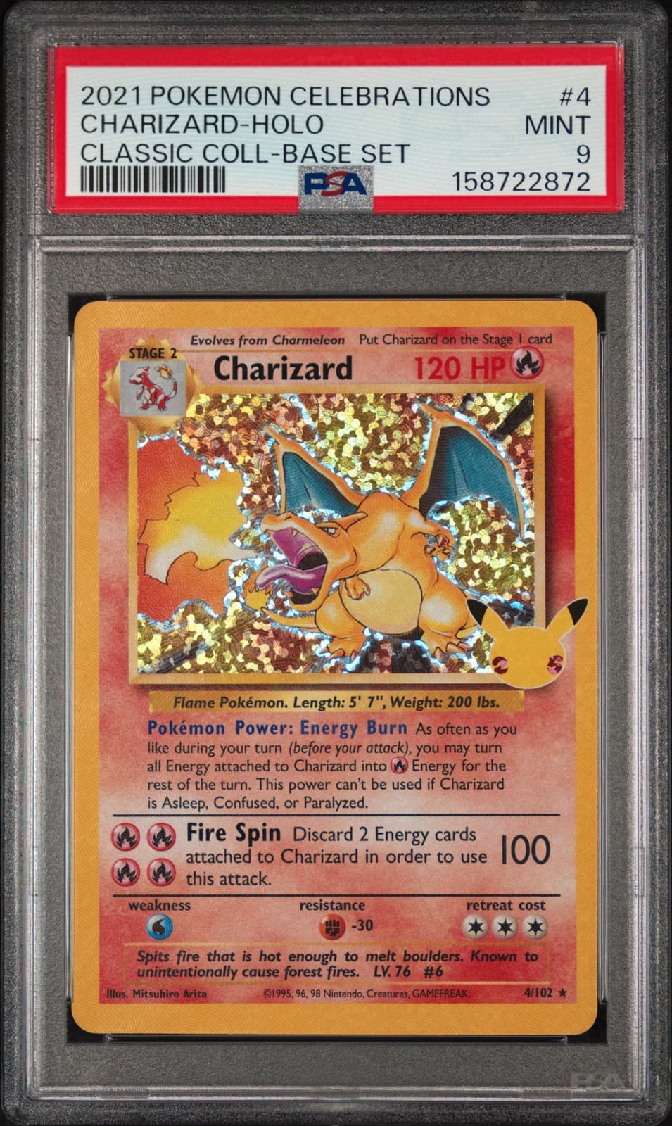 2021 POKEMON CELEBRATIONS CLASSIC COLLECTION #4 CHARIZARD-HOLO PSA 9