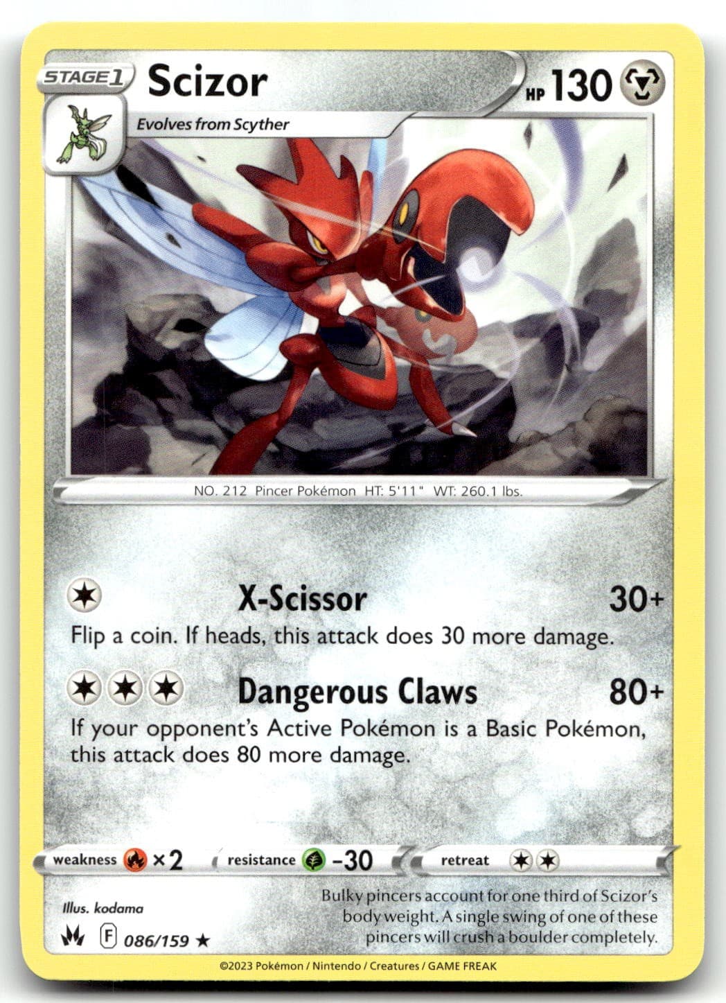 Scizor 086/159 Crown Zenith Rare Normal Pokemon TCG NM