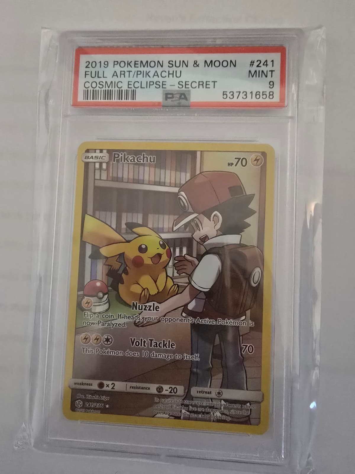 2019 Pokemon Sun & Moon Cosmic Eclipse Pikachu Secret Rare #241/236 PSA 9
