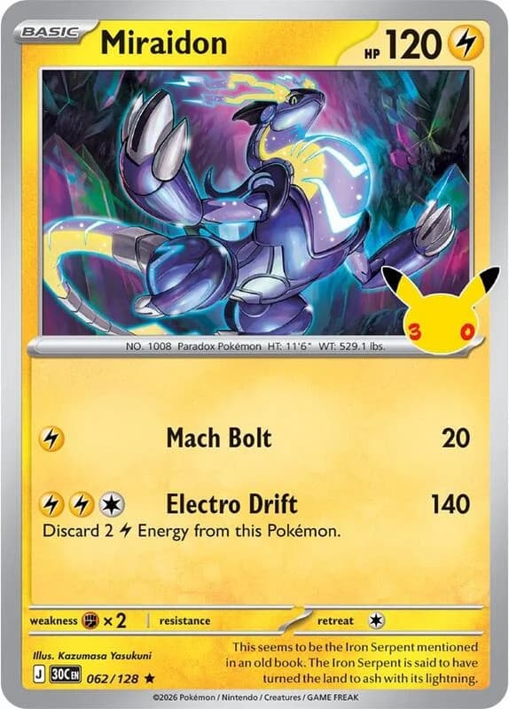 Pokemon TCG 30th Celebration Miraidon Holo Rare #62/128