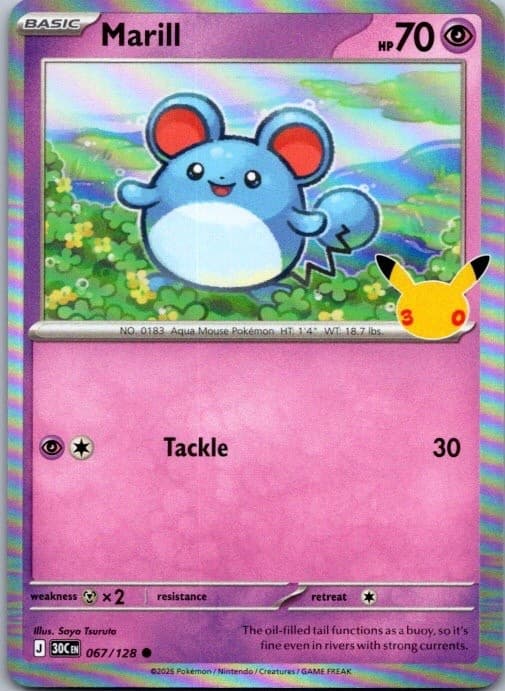Marill 067/128 Common ME: 30th Celebration Pokemon Holo Near Mint