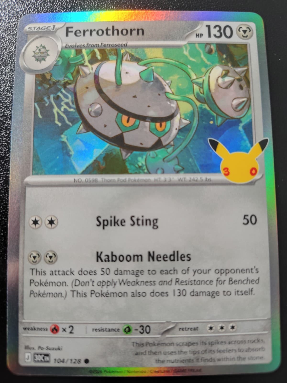 Pokemon 30th Celebration Ferrothorn Holo Common Card 104/128 NM
