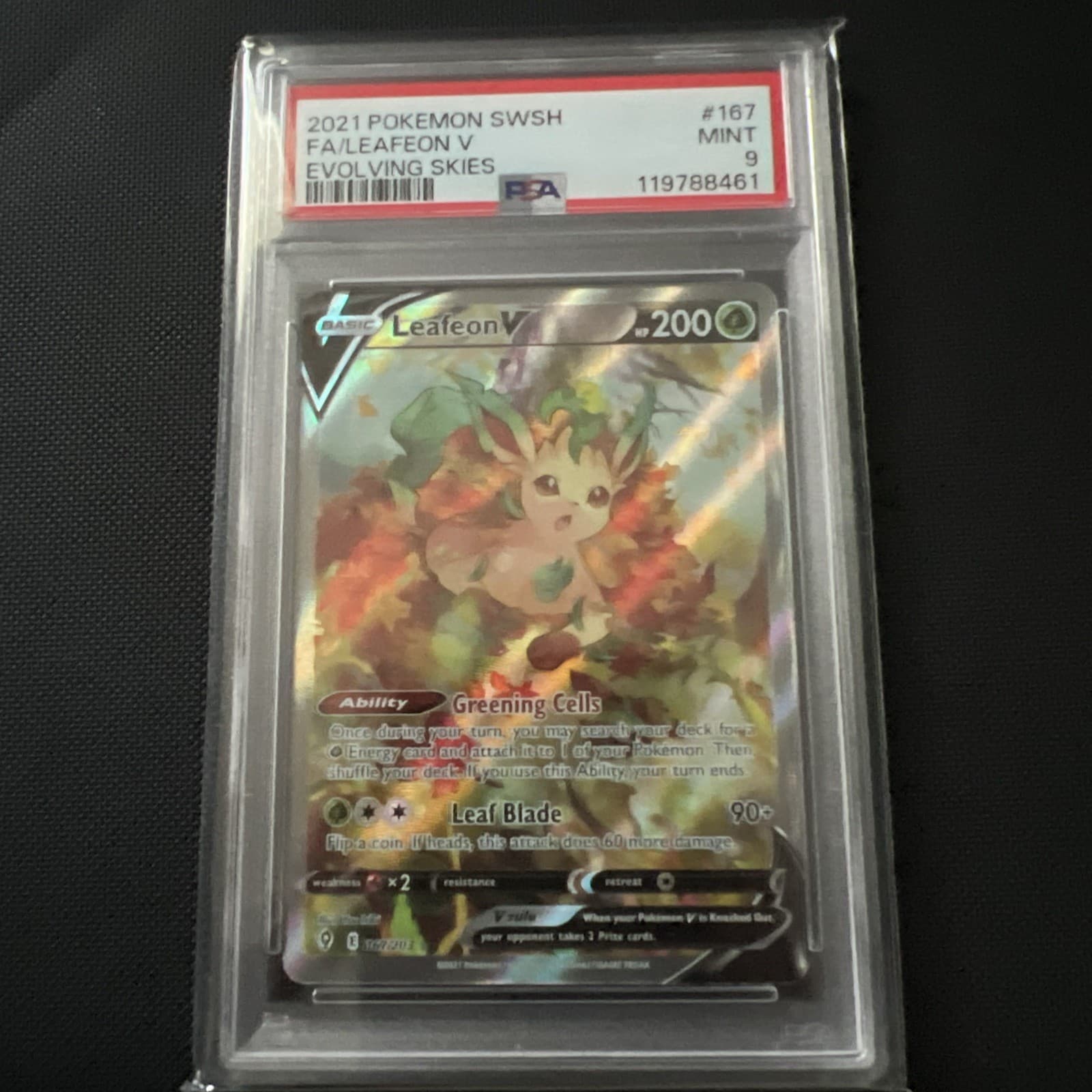 Pokemon PSA 9 Leafeon V Alternate Full Art Evolving Skies 167/203